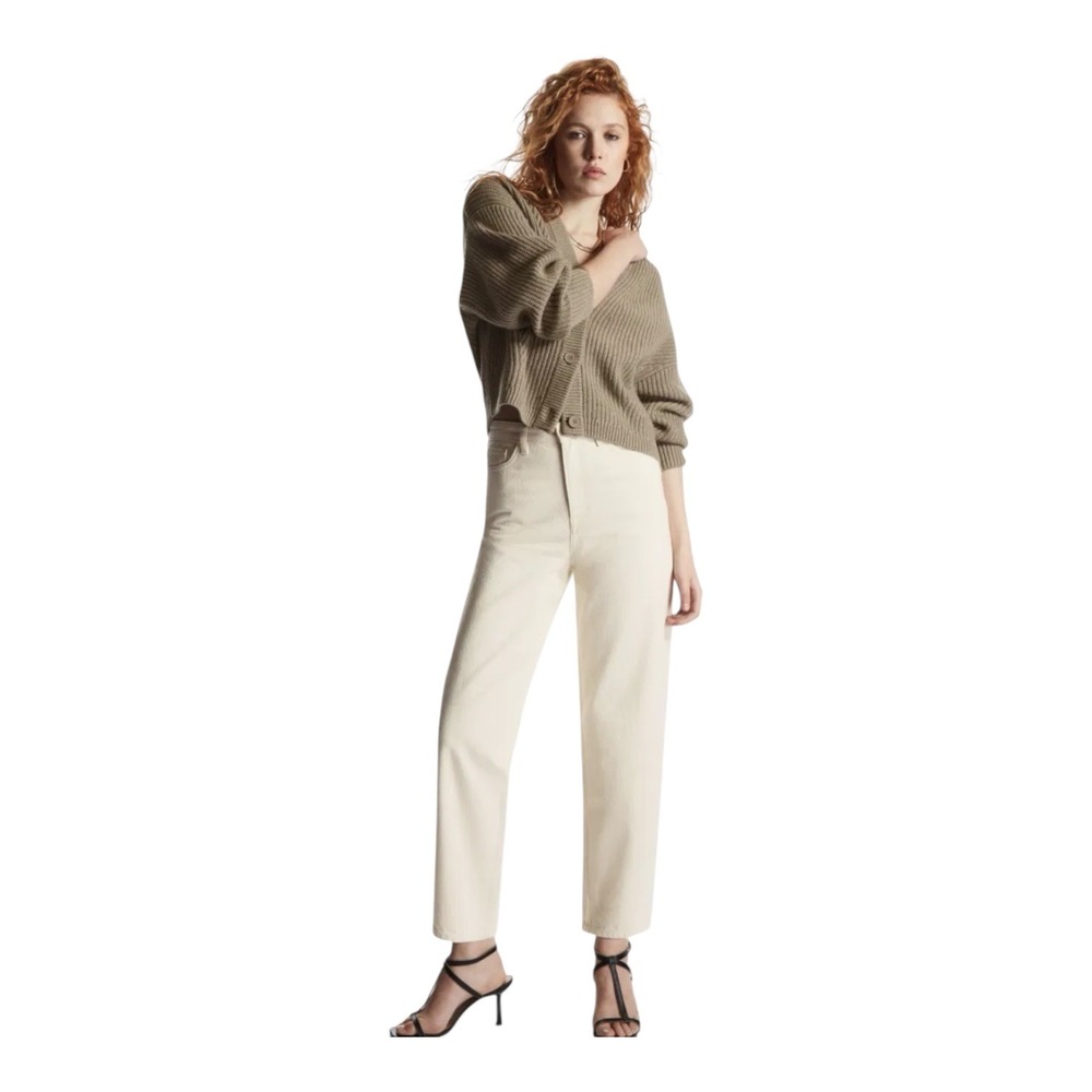 COS Women Beige Tapered High Rise Ankle Length Cotton Denim Jeans Size 31 Button